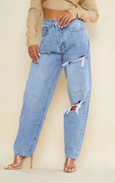 Pantalon en jean délavé taille haute ample droit sarouel pantalon baggy pantalon Street Radish
